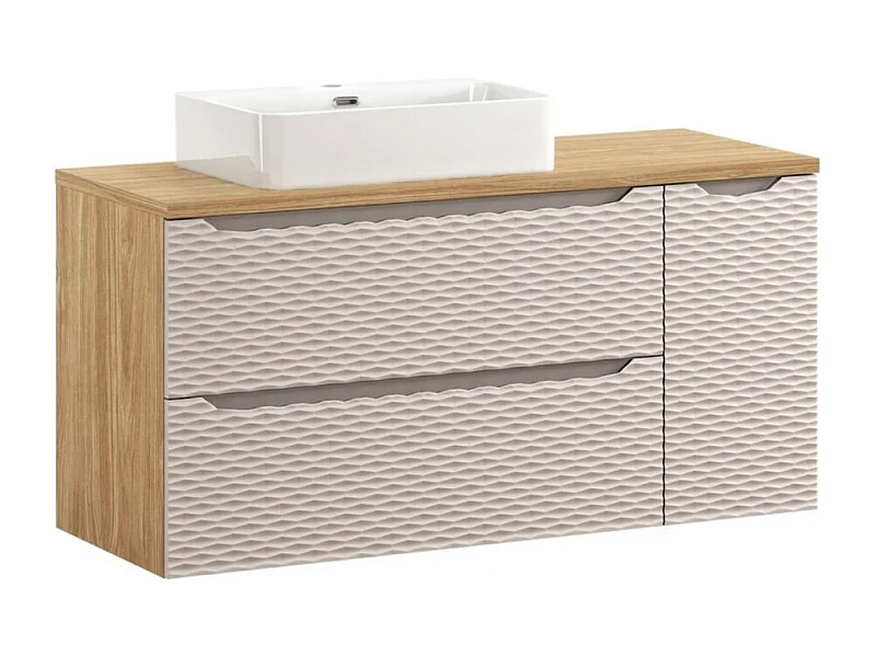 Ensemble de salle de bain YOKA beige : meuble sous vasque à tiroirs et placards 120 cm + plan pour vasque + vasque à poser