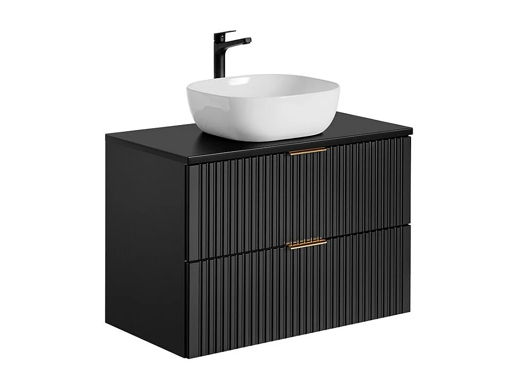 Meuble sous vasque NOXERA 80 cm – Noir mat – 2 tiroirs + plan pour vasque + vasque