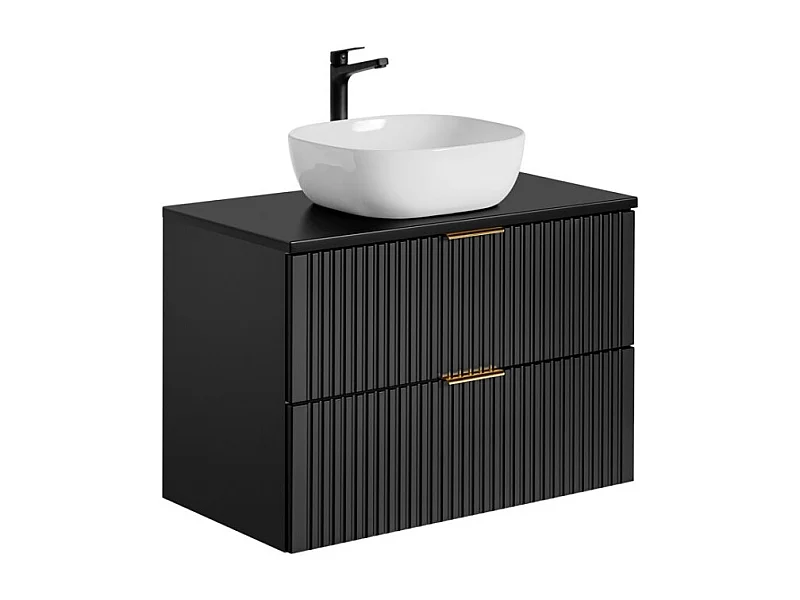 Meuble sous vasque NOXERA 80 cm – Noir mat – 2 tiroirs + plan pour vasque + vasque