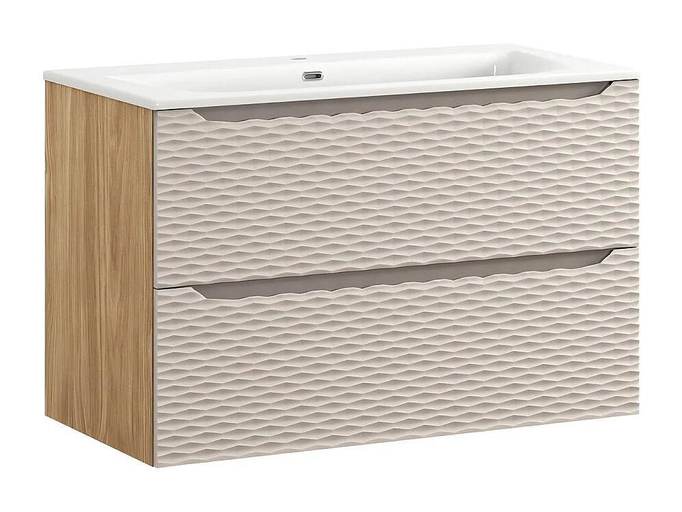 Ensemble de salle de bain YOKA beige : meuble sous vasque 90 cm + vasque encastrée