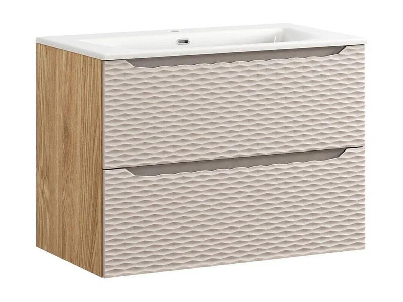 Ensemble de salle de bain YOKA beige : meuble sous vasque à tiroirs 80 cm + vasque à encastrer