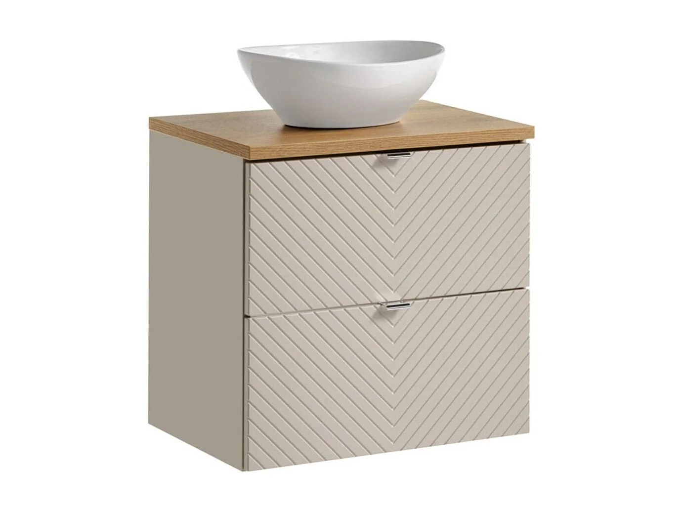 Set AOKI: mobile base con cassetti 60cm + piano lavabo in rovere + lavabo bianco rotondo da appoggio
