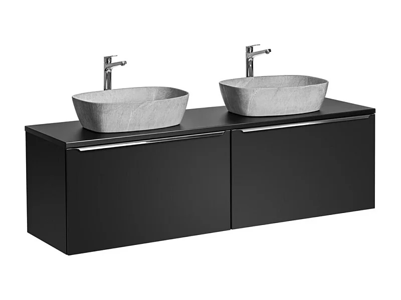 Ensemble de salle de bain VANTA : meubles sous vasque 160cm + plan pour vasque + 2 vasques grises à poser