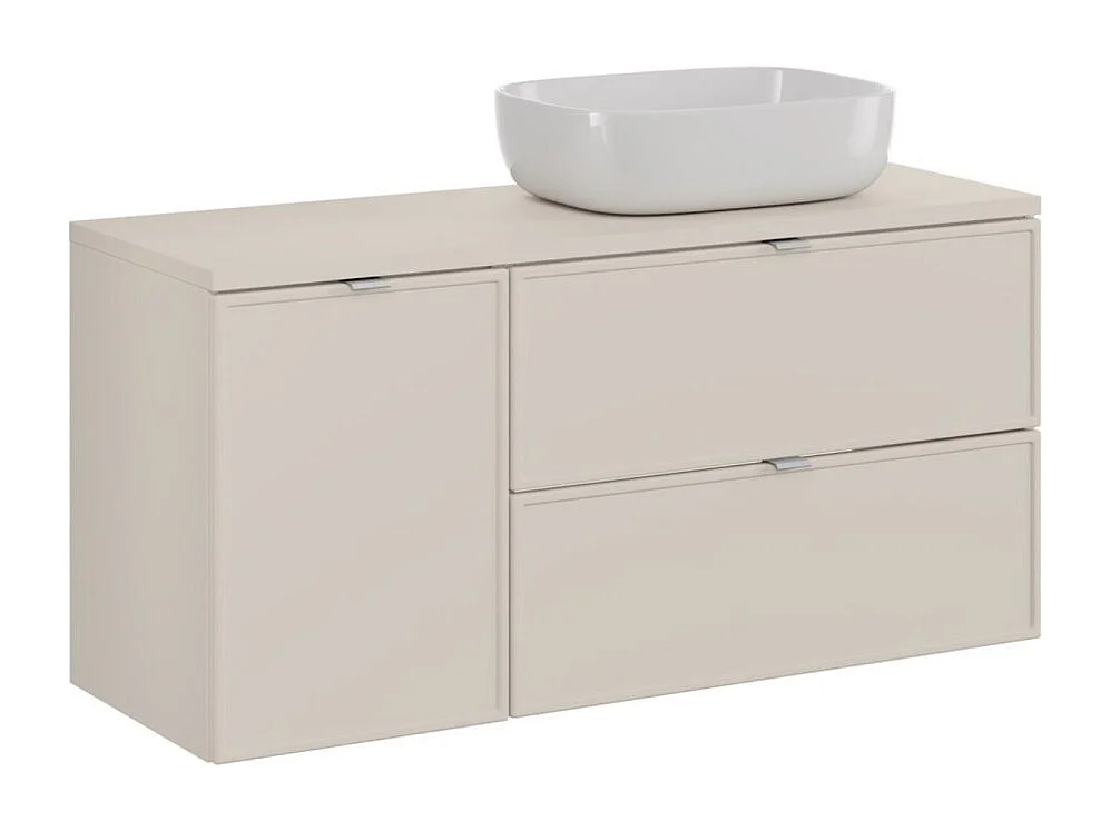 Ensemble BRAZZA : meubles sous vasque à tiroirs 120cm avec panier à linge + plan pour vasque + vasque à poser cachemire