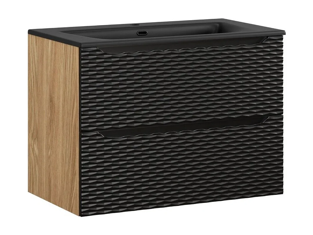 Ensemble de salle de bain YOKA noir : meuble sous vasque à tiroirs 80cm + vasque à encastrer noire