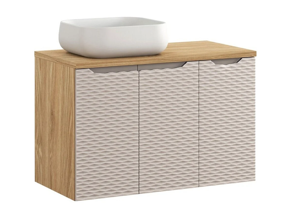 Ensemble de salle de bain YOKA beige : Meuble sous vasque 90 cm + plan pour vasque + vasque