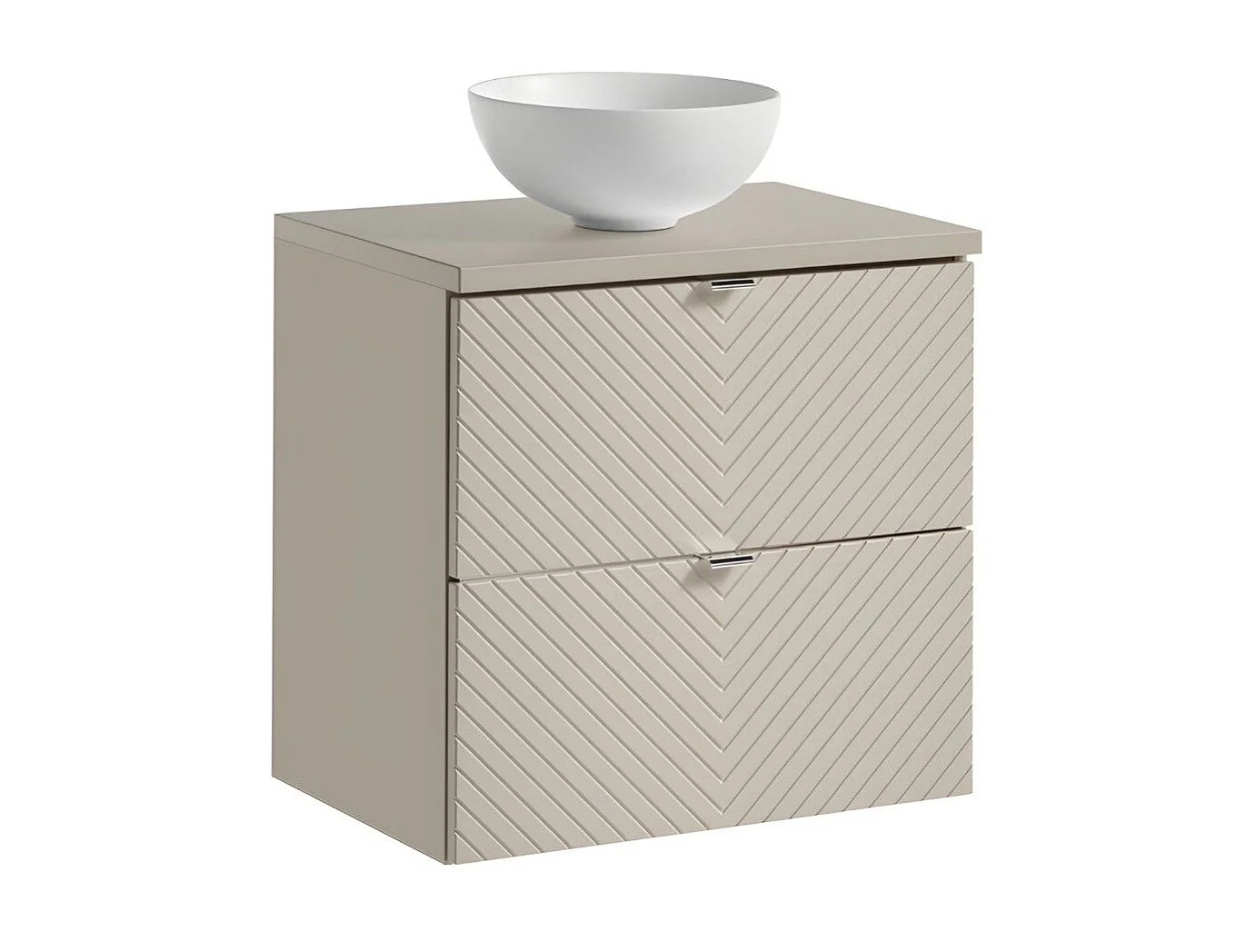 Insieme AOKI: mobile sotto lavabo con cassetti 60cm + piano lavabo beige + lavabo rotondo bianco da appoggio