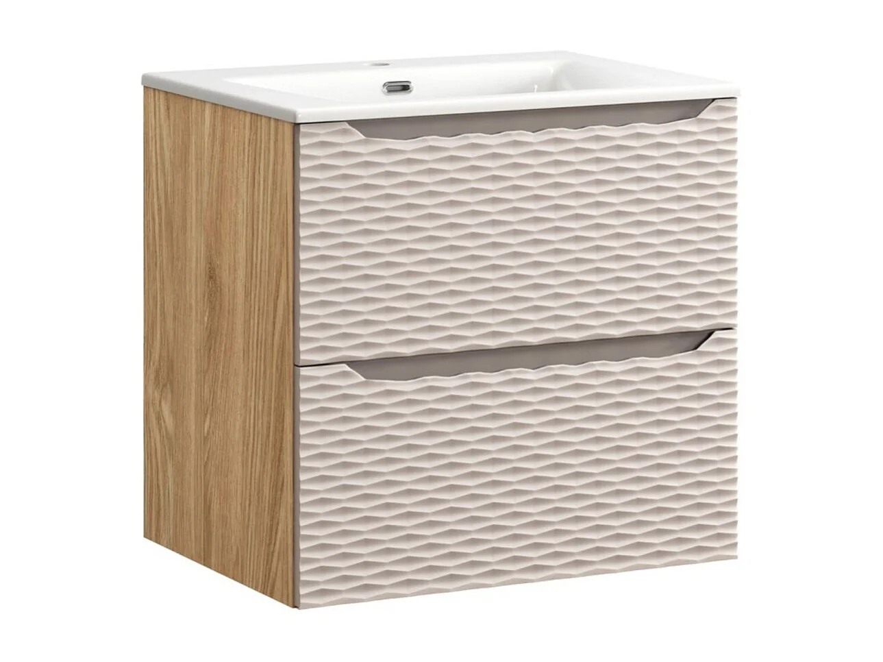 Ensemble de salle de bain YOKA beige : meuble sous vasque 60 cm + vasque encastrée