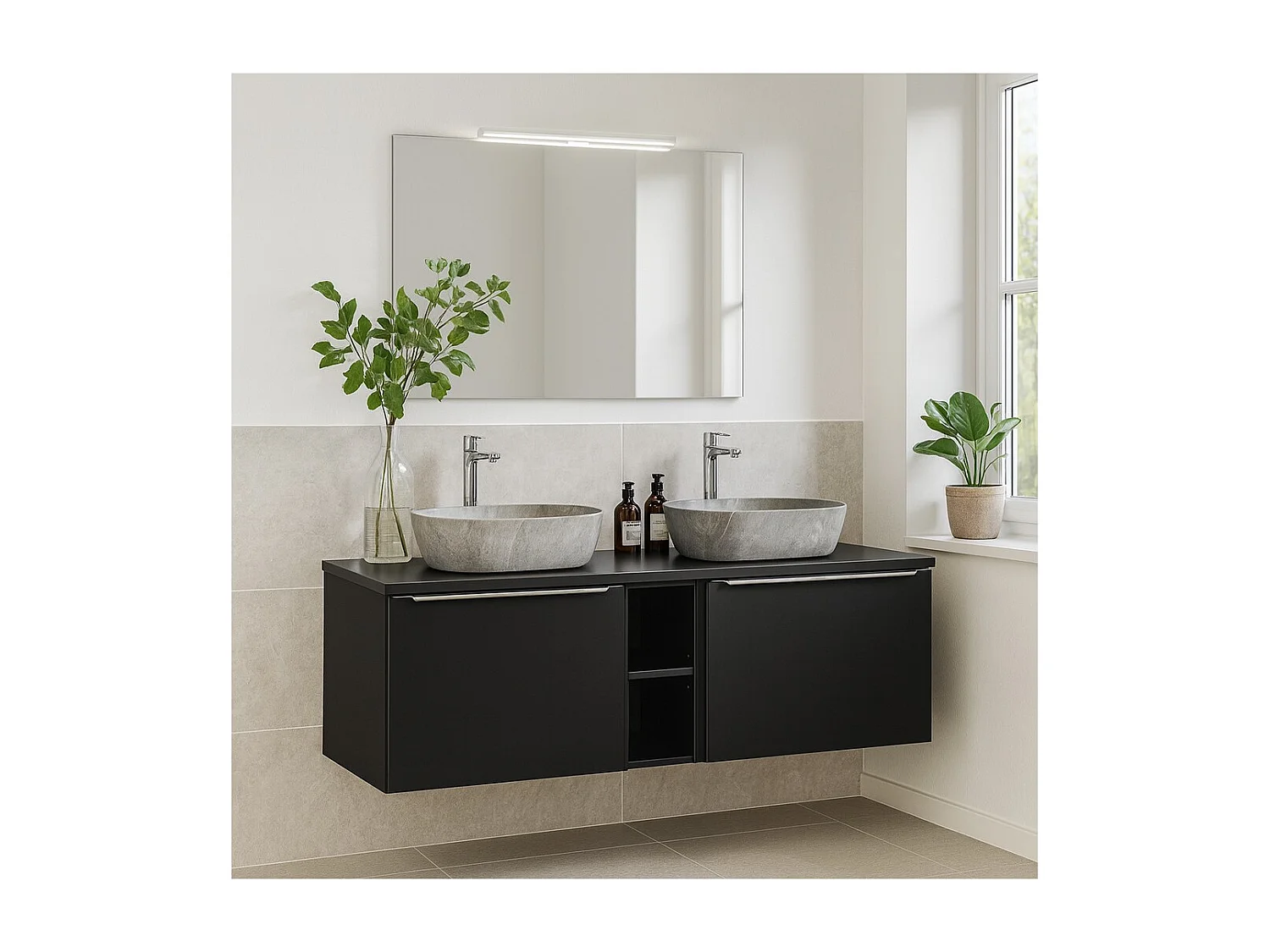 Ensemble de salle de bain VANTA : meubles sous vasque 180cm + plan pour vasque + 2 vasques à poser