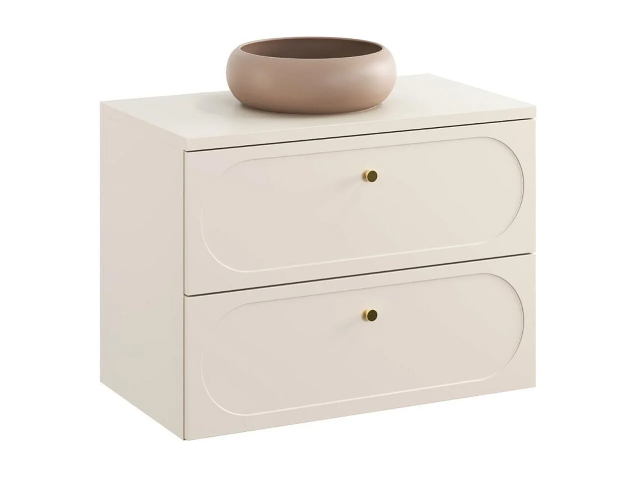 Ensemble de salle de bain TORNADO beige : meuble sous vasque 80cm + plan pour vasque + vasque à poser marron ronde