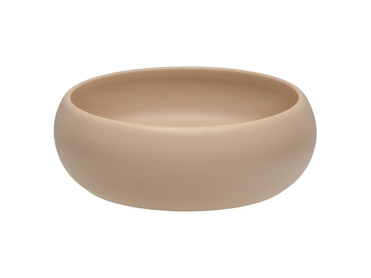 Ensemble de salle de bain TORNADO beige : meuble sous vasque 80cm + plan pour vasque + vasque à poser marron ronde