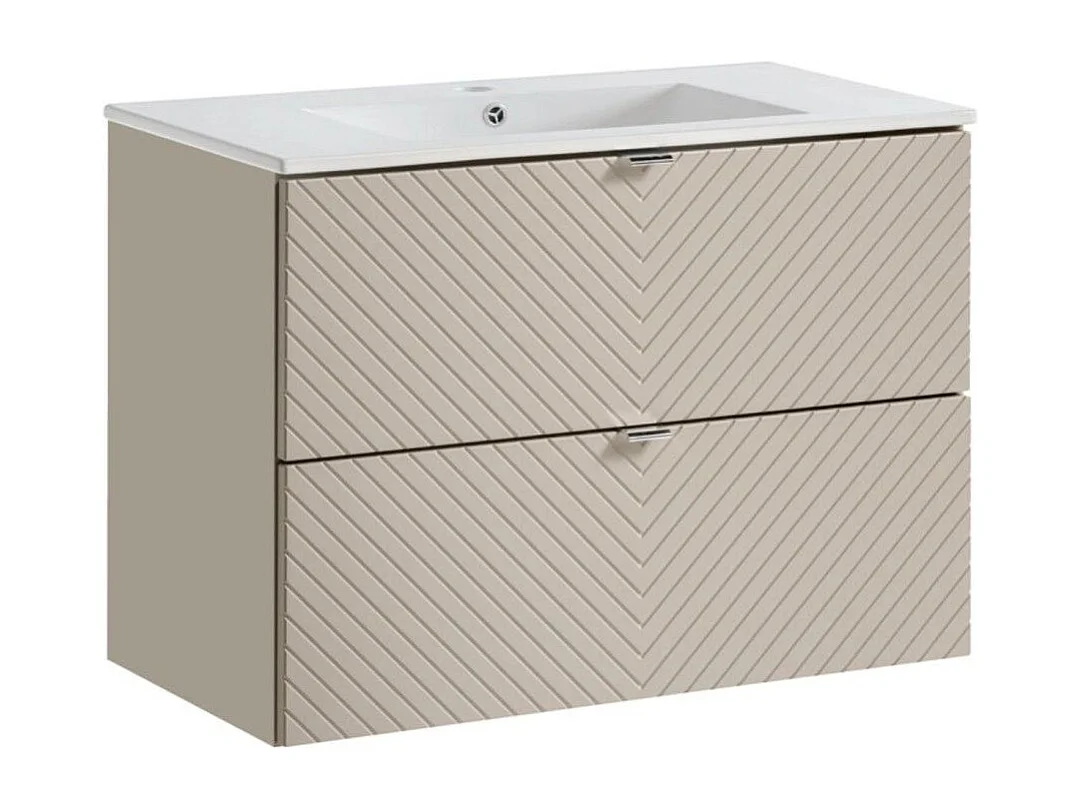 Ensemble de salle de bain AOKI : meuble sous vasque à tiroirs 80cm + vasque blanche à encastrer