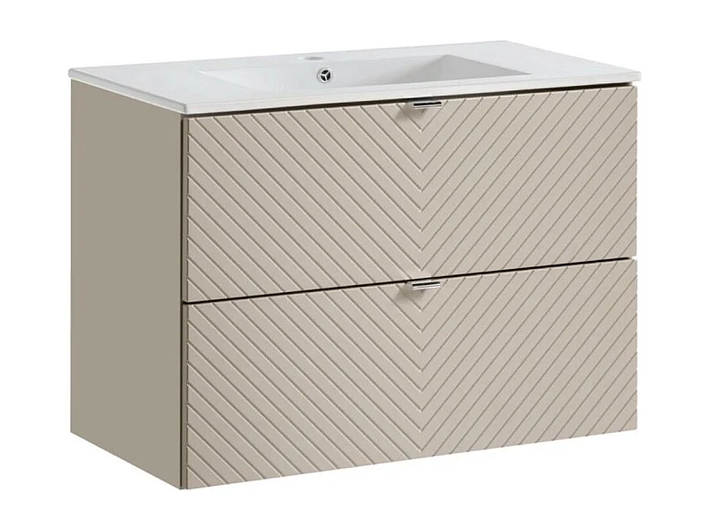 Ensemble de salle de bain AOKI : meuble sous vasque à tiroirs 80cm + vasque blanche à encastrer