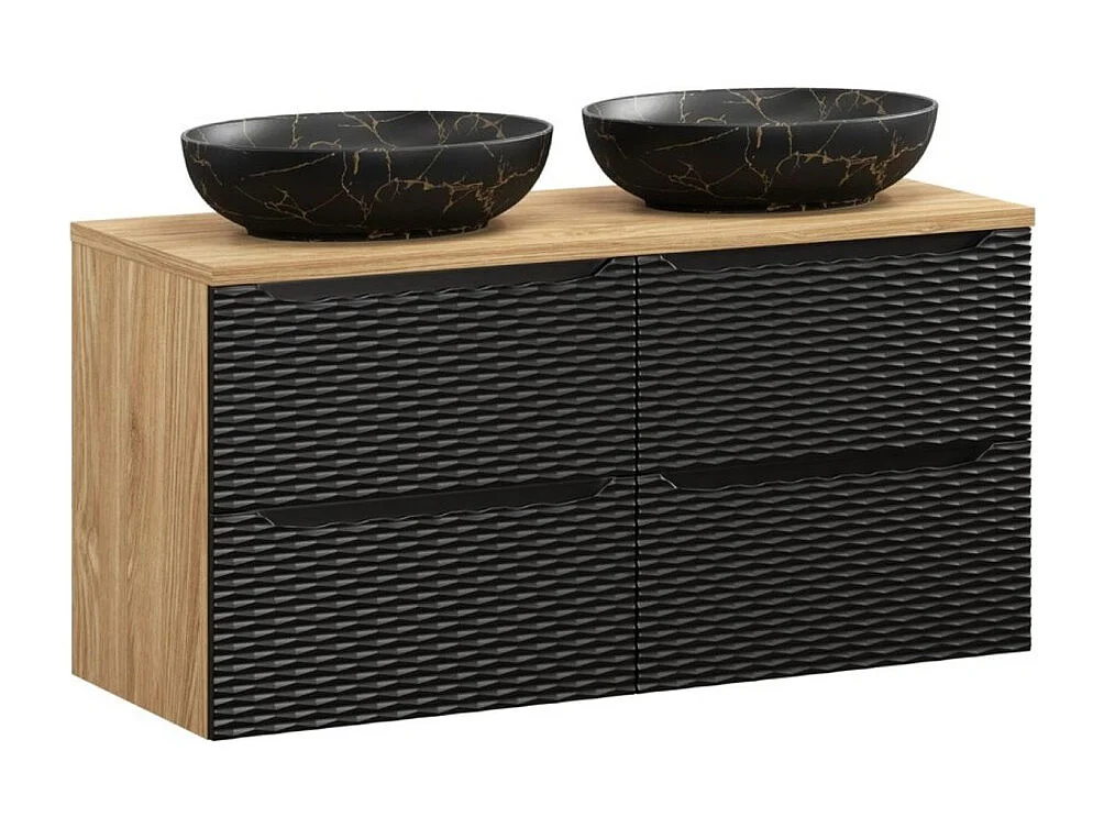 Ensemble de salle de bain YOKA noir : meubles sous vasque à tiroirs 120 cm + plan pour vasque + vasque à poser