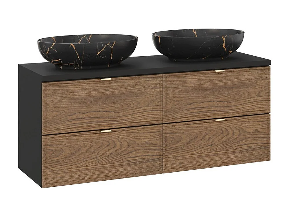 Ensemble de salle de bain SAVIA : meubles sous vasque 120cm + 2 vasques à poser noires effet marbre