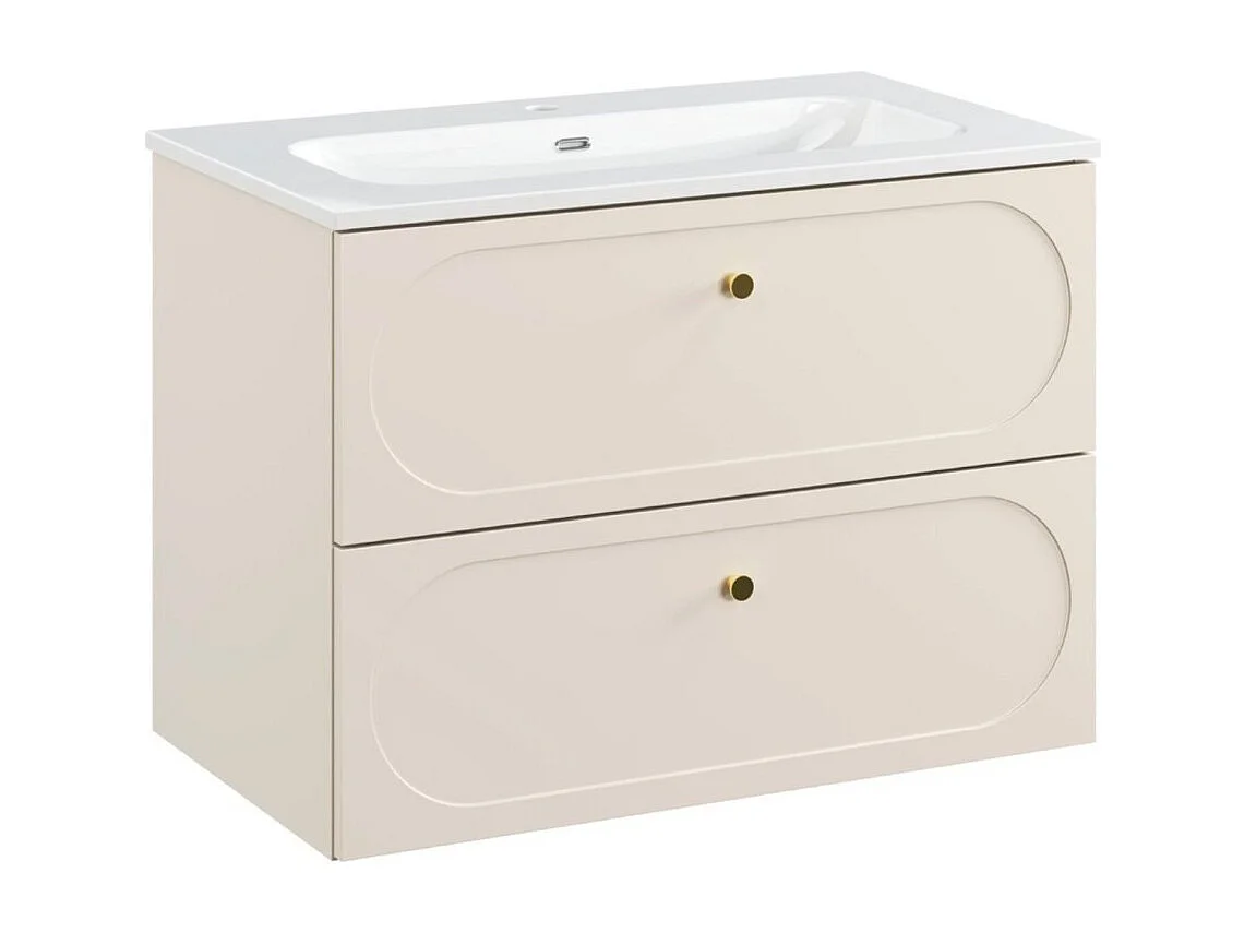 Ensemble de salle de bain TORNADO : meuble sous vasque 80cm beige + vasque à encastrer blanche