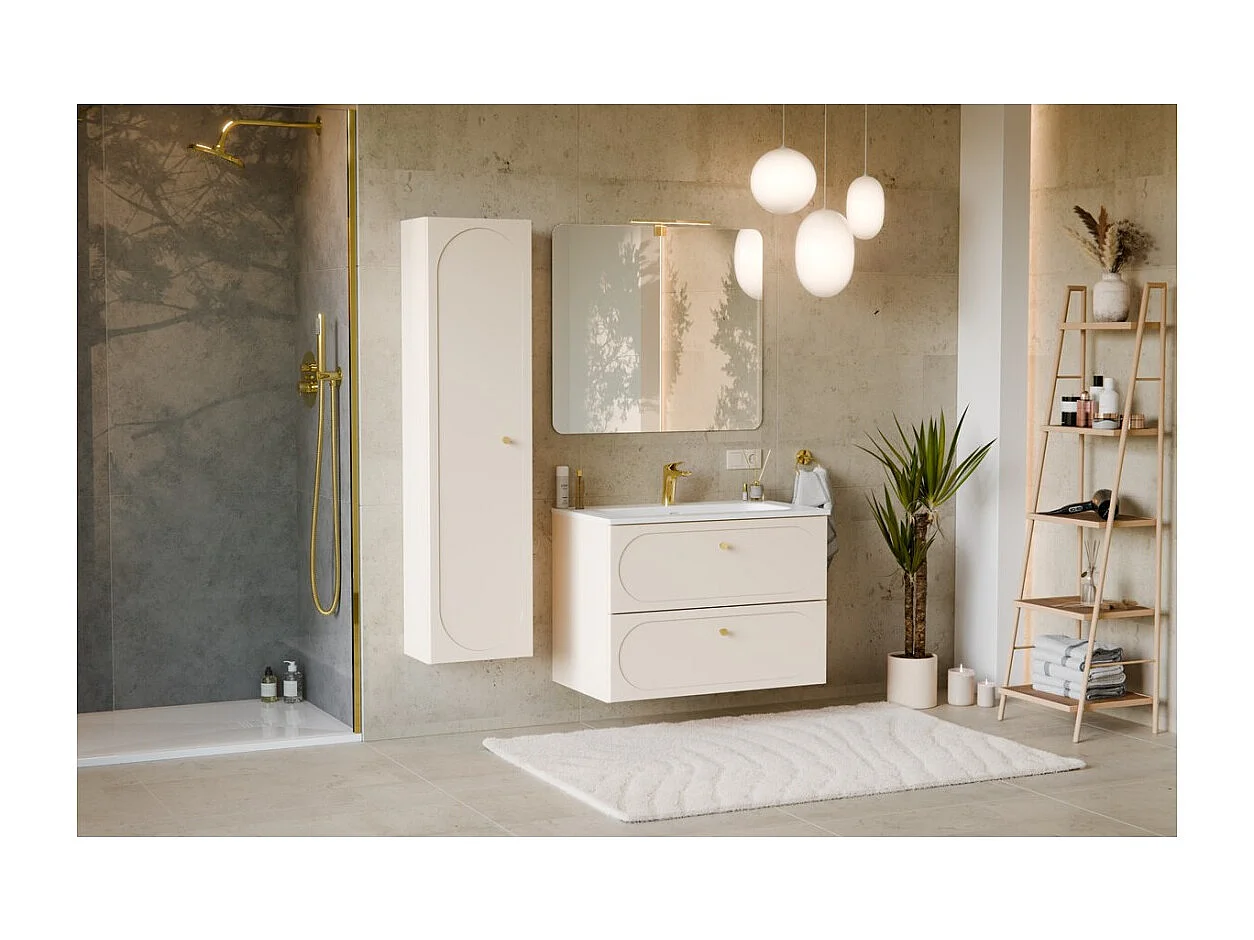 Ensemble de salle de bain TORNADO : meuble sous vasque 80cm beige + vasque à encastrer blanche