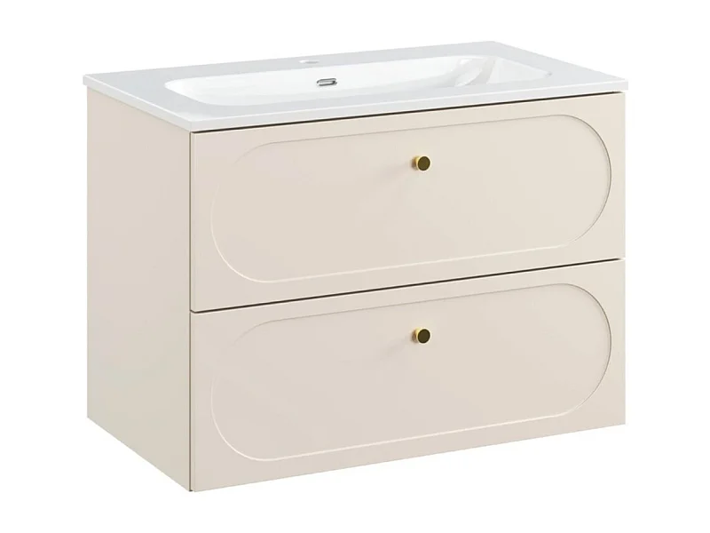 Ensemble de salle de bain TORNADO : meuble sous vasque 80cm beige + vasque à encastrer blanche