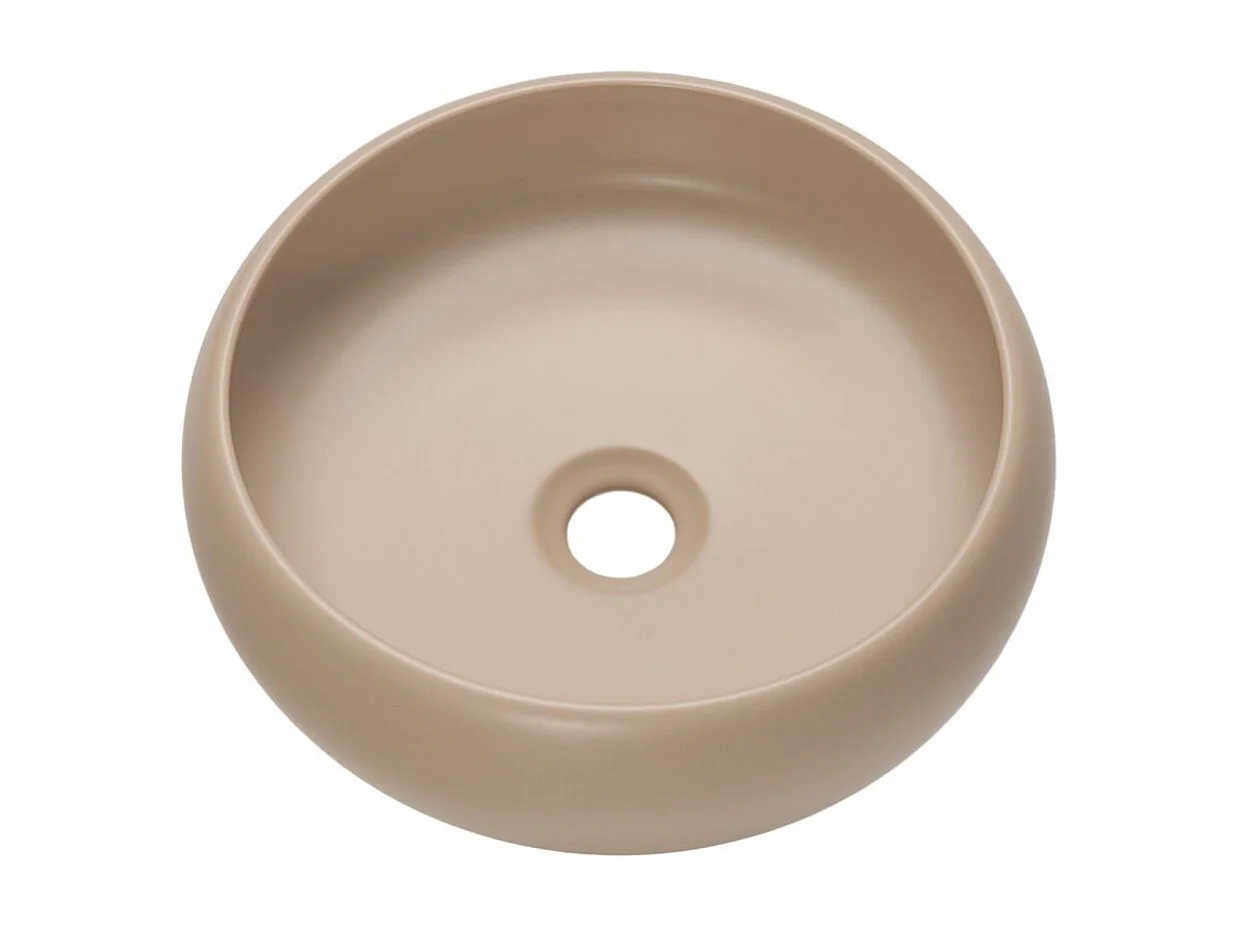 Ensemble de salle de bain TORNADO beige : meuble sous vasque 60cm + plan pour vasque + vasque à poser marron ronde