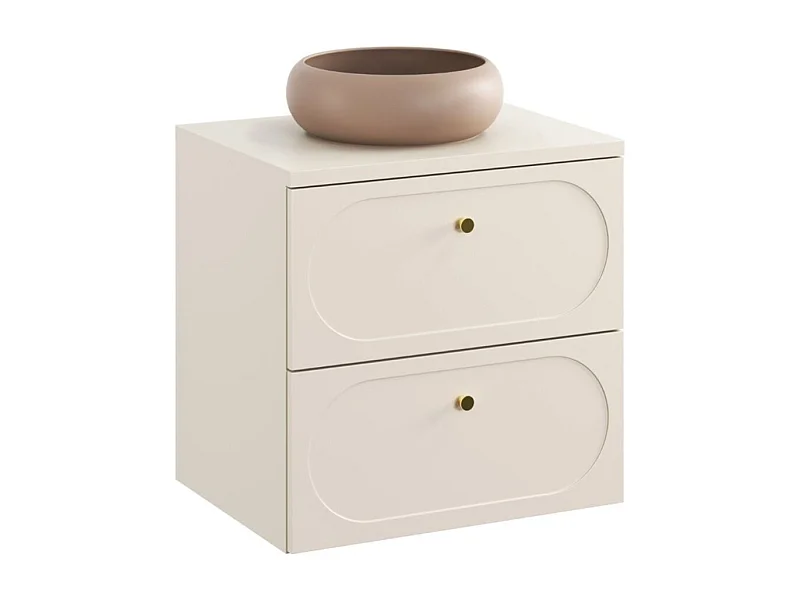 Ensemble de salle de bain TORNADO beige : meuble sous vasque 60cm + plan pour vasque + vasque à poser marron ronde
