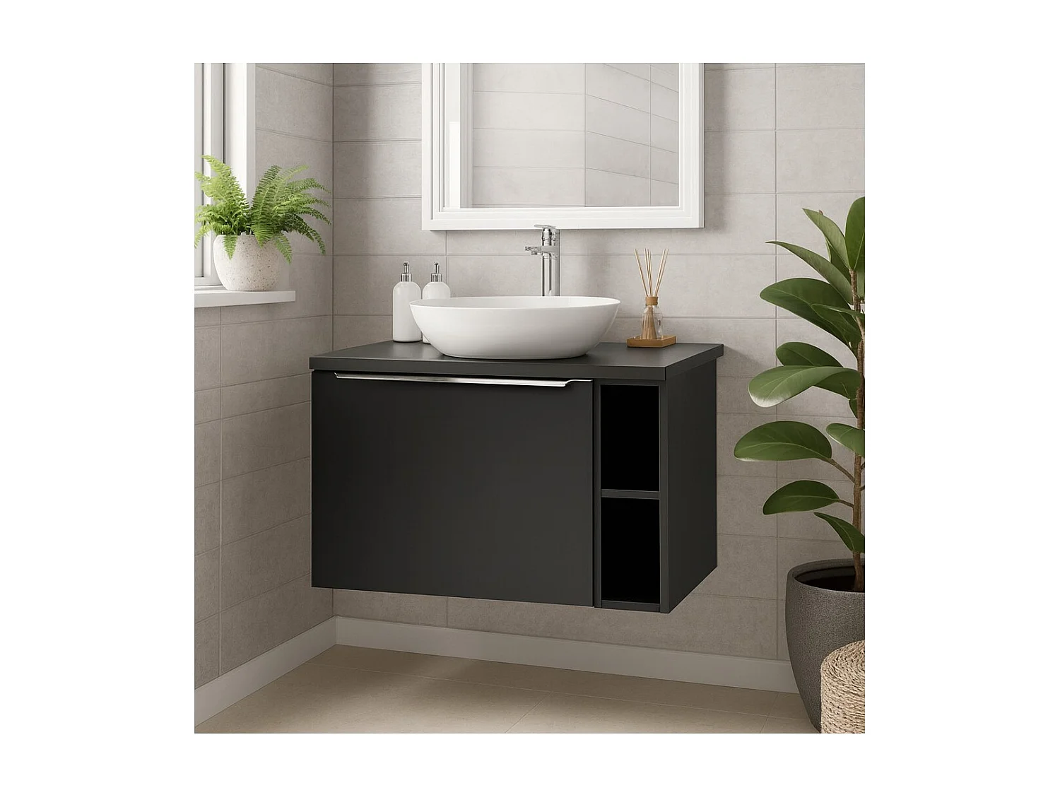 Ensemble de salle de bain VANTA : meubles sous vasque 80cm + plan pour vasque + vasque à poser