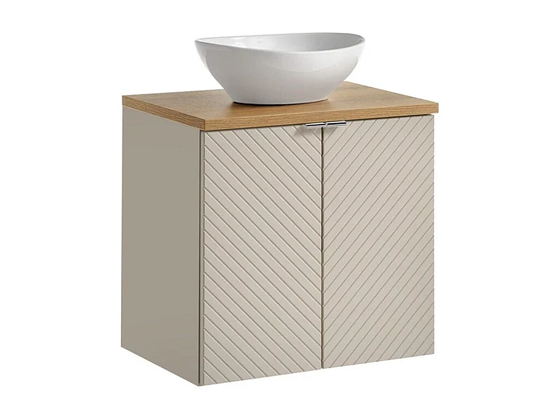 Ensemble AOKI : meuble sous vasque à placards 60cm + plan vasque chêne + vasque blanche ronde à poser