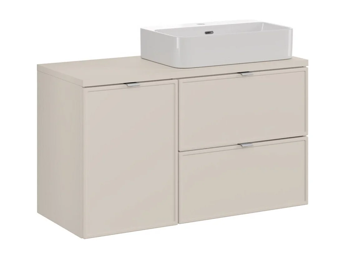 Ensemble BRAZZA : meubles sous vasque à tiroirs 100cm avec panier à linge + plan pour vasque + vasque à poser rectangulaire