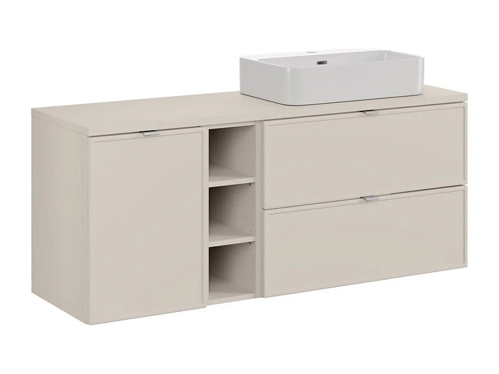 Ensemble BRAZZA : meubles sous vasque 140cm avec niches visibles et panier à linge intégré + plan pour vasque + vasque à poser