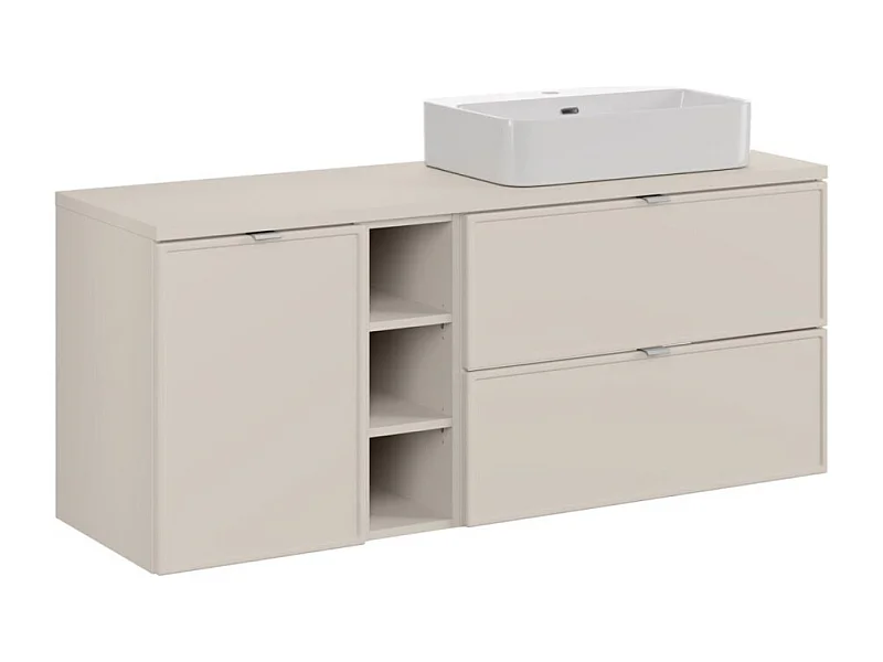 Ensemble BRAZZA : meubles sous vasque 140cm avec niches visibles et panier à linge intégré + plan pour vasque + vasque à poser