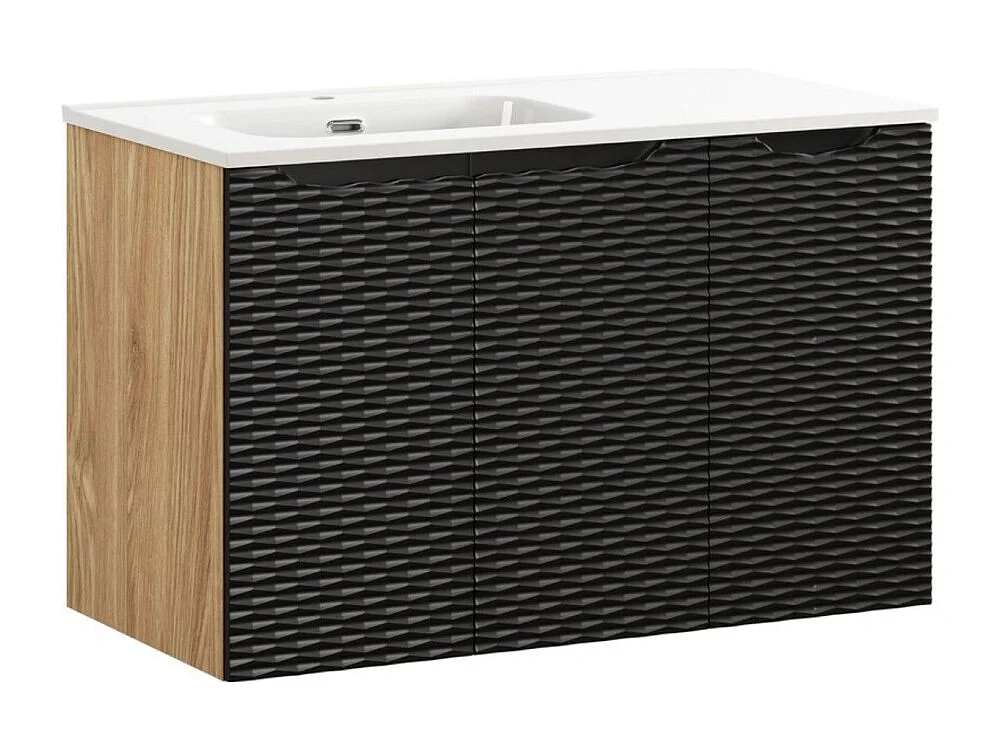 Ensemble de salle de bain YOKA noir : meubles sous vasque à placard 90cm + vasque à encastrer