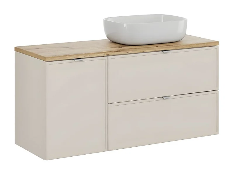 Ensemble de salle de bain BRAZZA : meubles sous vasque 120cm avec panier à linge intégré + plan pour vasque + vasque à poser