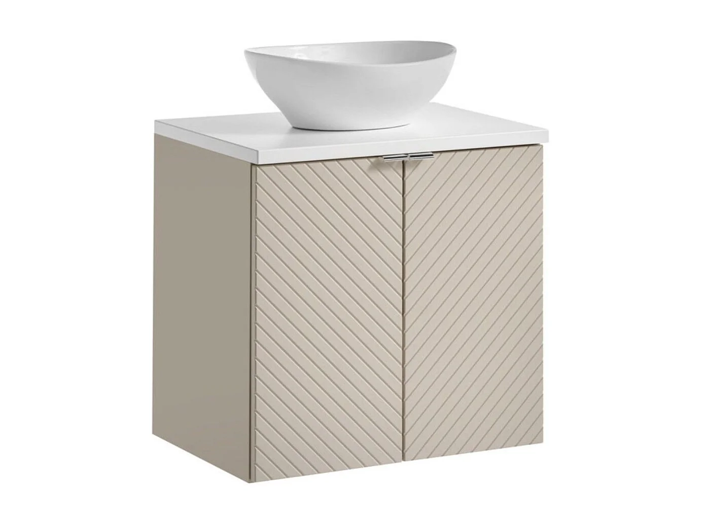 Ensemble AOKI : meuble sous vasque à placards 60cm + plan vasque blanc + vasque blanche ronde à poser