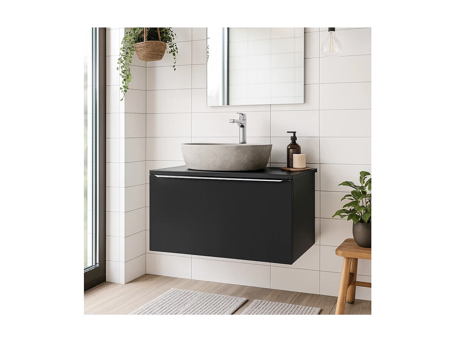 Ensemble de salle de bain VANTA : 1 meuble sous vasque 80cm + plan pour vasque + vasque grise à poser
