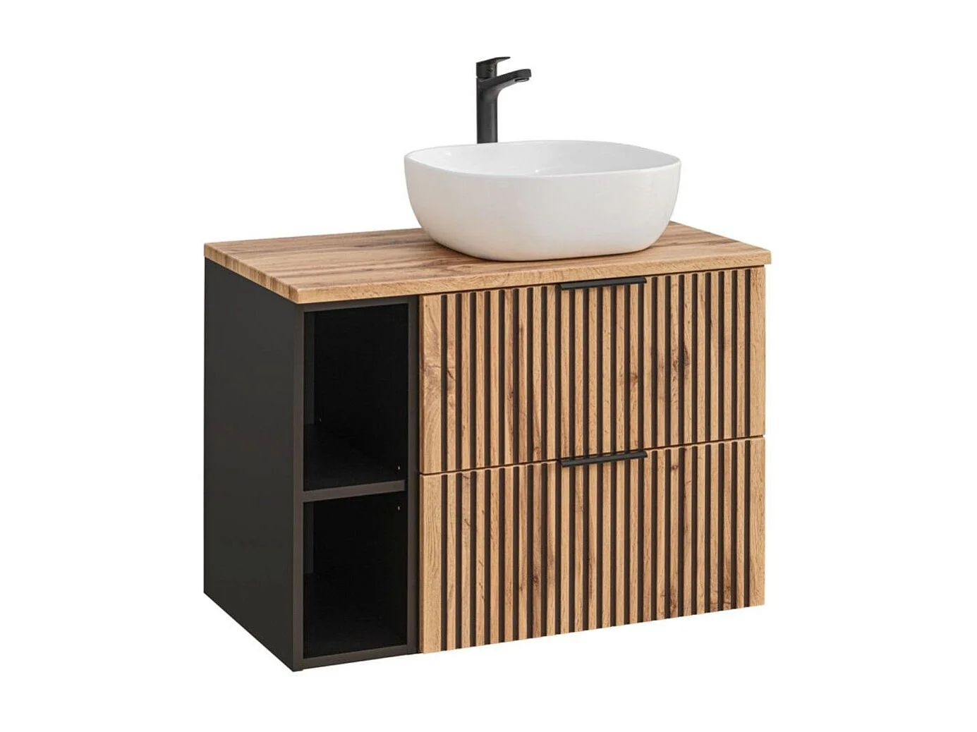 Ensemble KINOKO : meubles sous vasque 80cm + plan vasque + vasque à poser carrée arrondie blanche