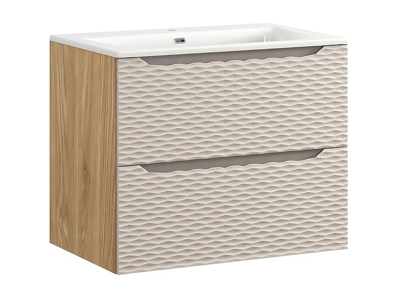 Ensemble de salle de bain YOKA beige : meuble sous vasque 70cm à tiroirs + vasque à encastrer