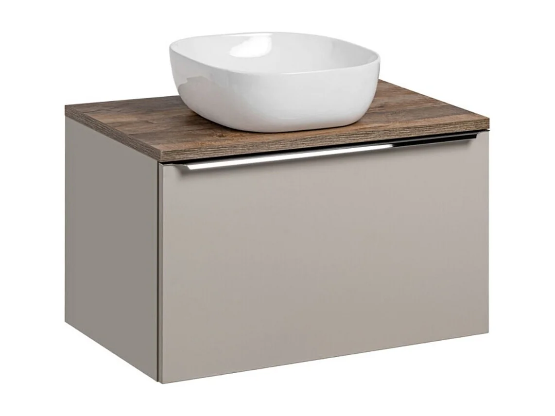 Ensemble de salle de bain VANTA taupe : meuble sous vasque 80cm + plan vasque + vasque blanche à poser
