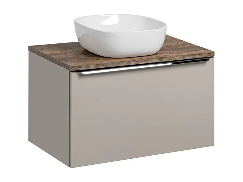 Ensemble de salle de bain VANTA taupe : meuble sous vasque 80cm + plan vasque + vasque blanche à poser