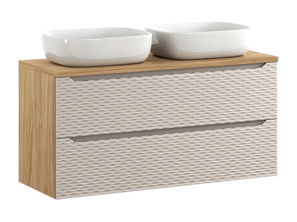 Conjunto de baño YOKA beige: mueble bajo lavabo con cajones de 120 cm + encimera para lavabo + 2 lavabos sobre encimera