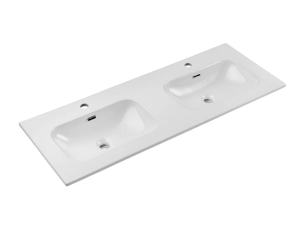 Ensemble de salle de bain TORNADO : meubles sous vasque 120cm beige + double vasque encastrée blanche