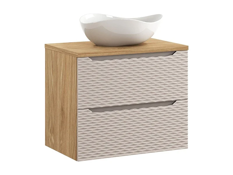 Ensemble de salle de bain YOKA beige : meuble sous vasque à tiroirs 70 cm + plan pour vasque + vasque à poser