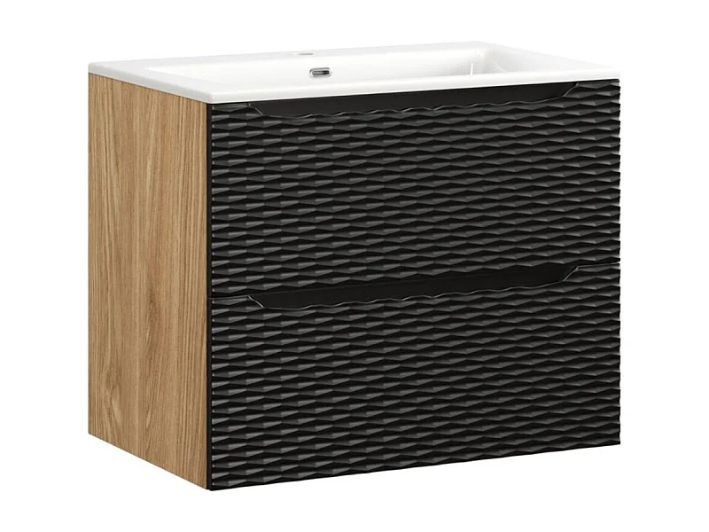 Ensemble de salle de bain YOKA noir : meuble sous vasque à tiroirs 70 cm + vasque à encastrer