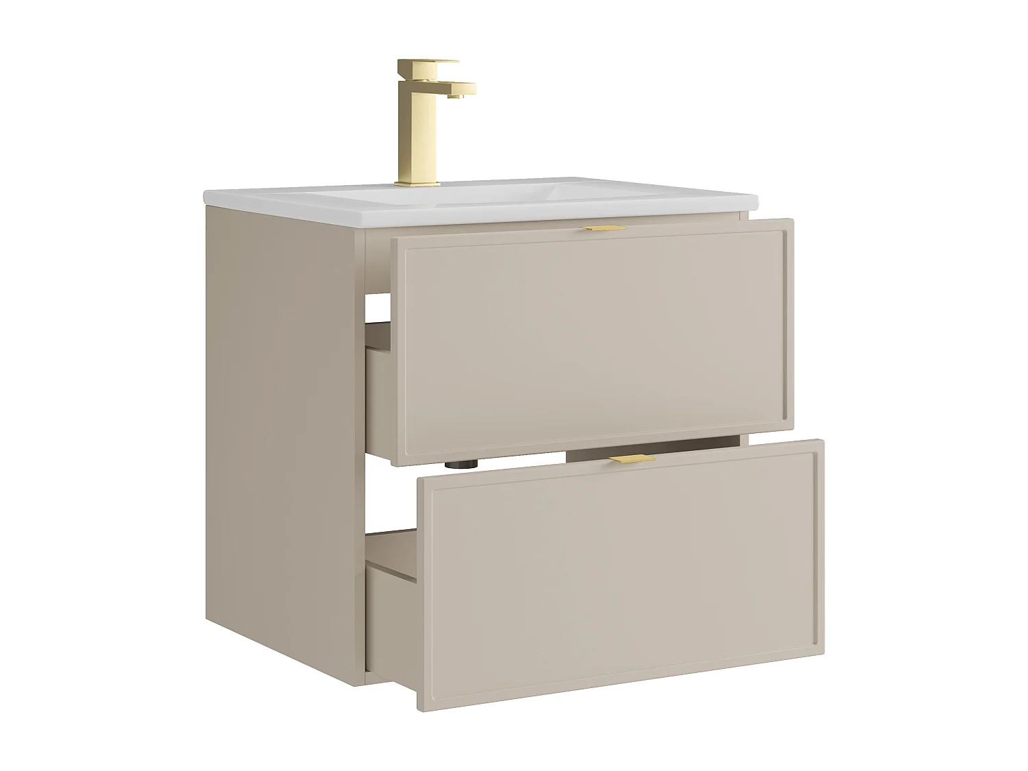 Meuble de salle de bain suspendu avec vasque à encastrer et robinet - Beige - 60 cm - ONDIL