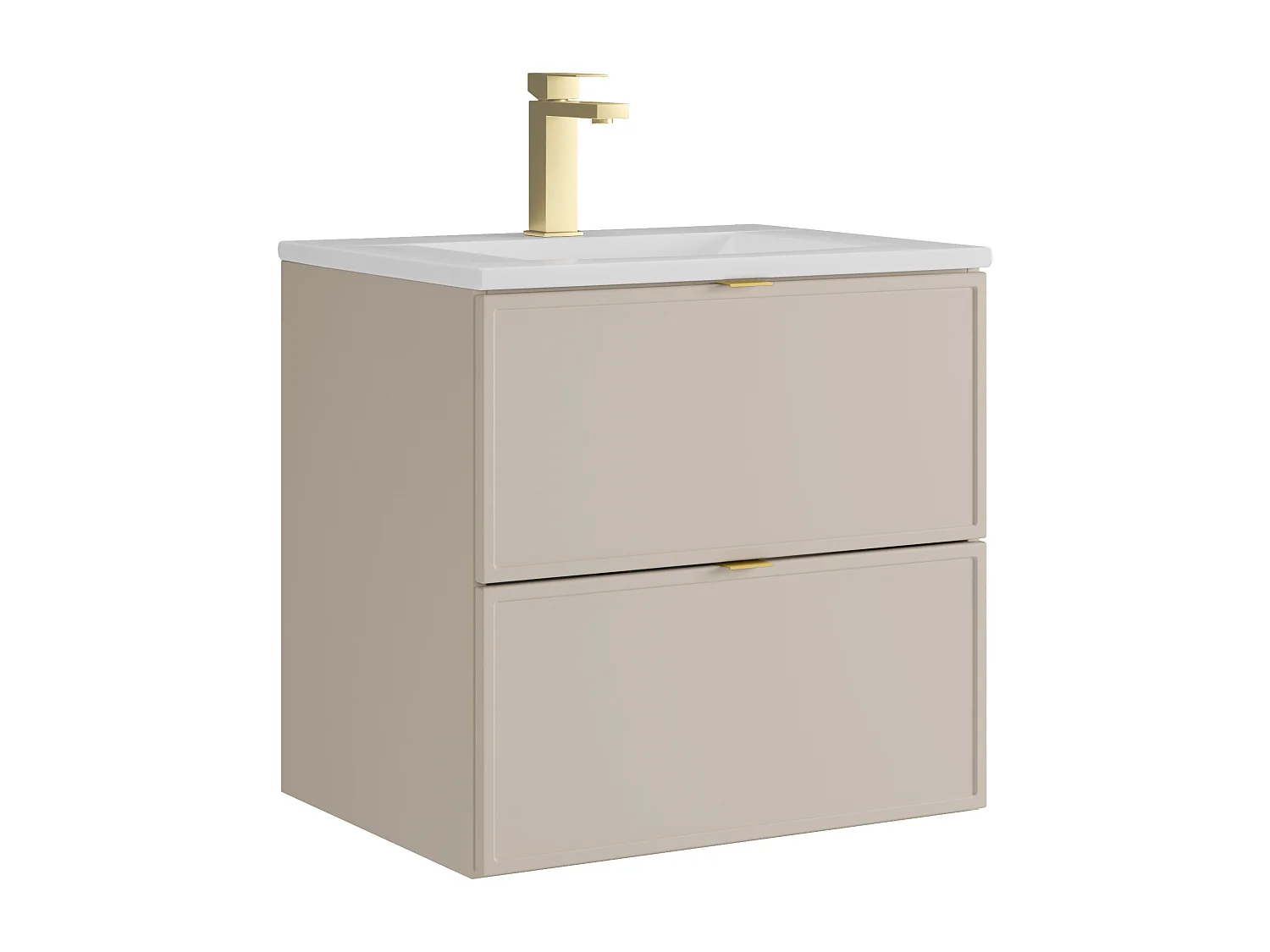 Meuble de salle de bain suspendu avec vasque à encastrer et robinet - Beige - 60 cm - ONDIL