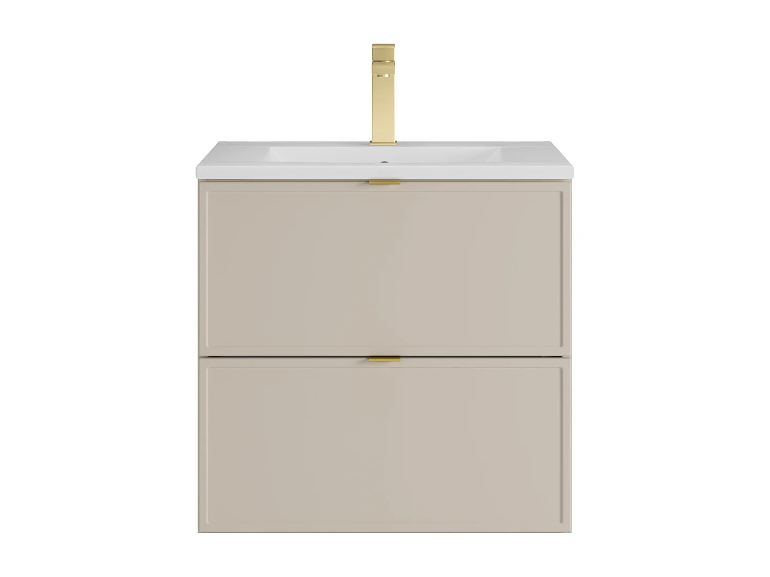 Meuble de salle de bain suspendu avec vasque à encastrer et robinet - Beige - 60 cm - ONDIL