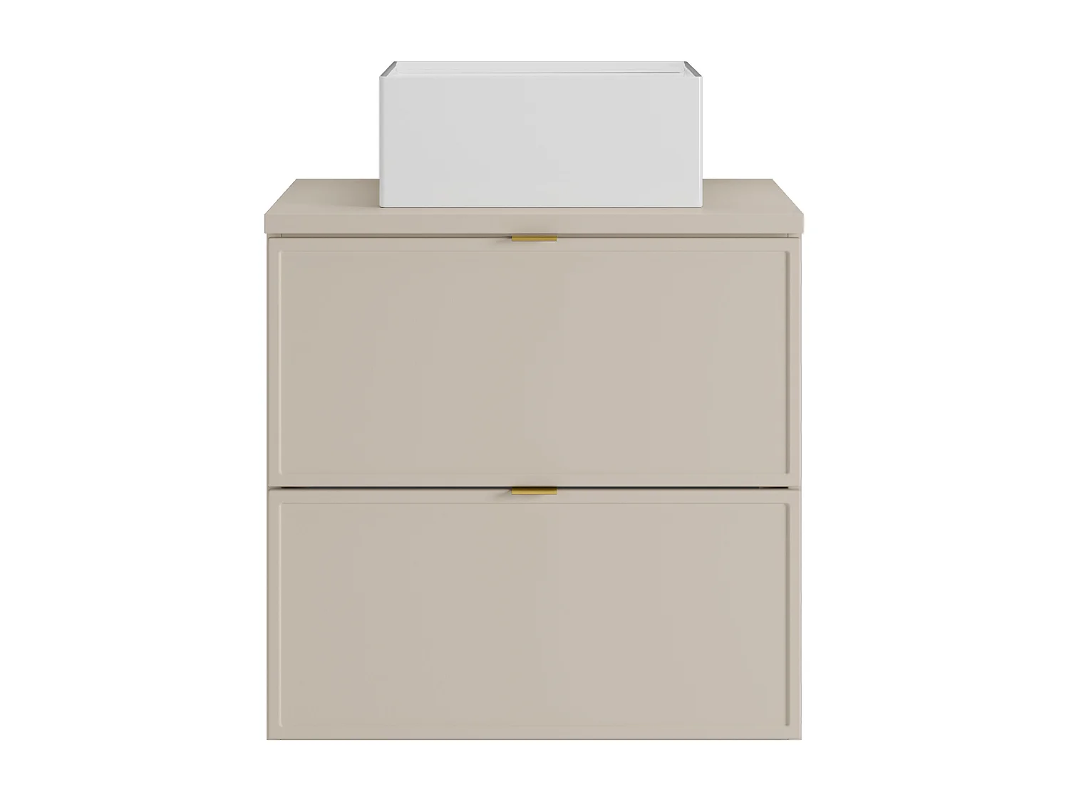 Meuble de salle de bain suspendu avec vasque à poser carrée - Beige - 60 cm - ONDIL