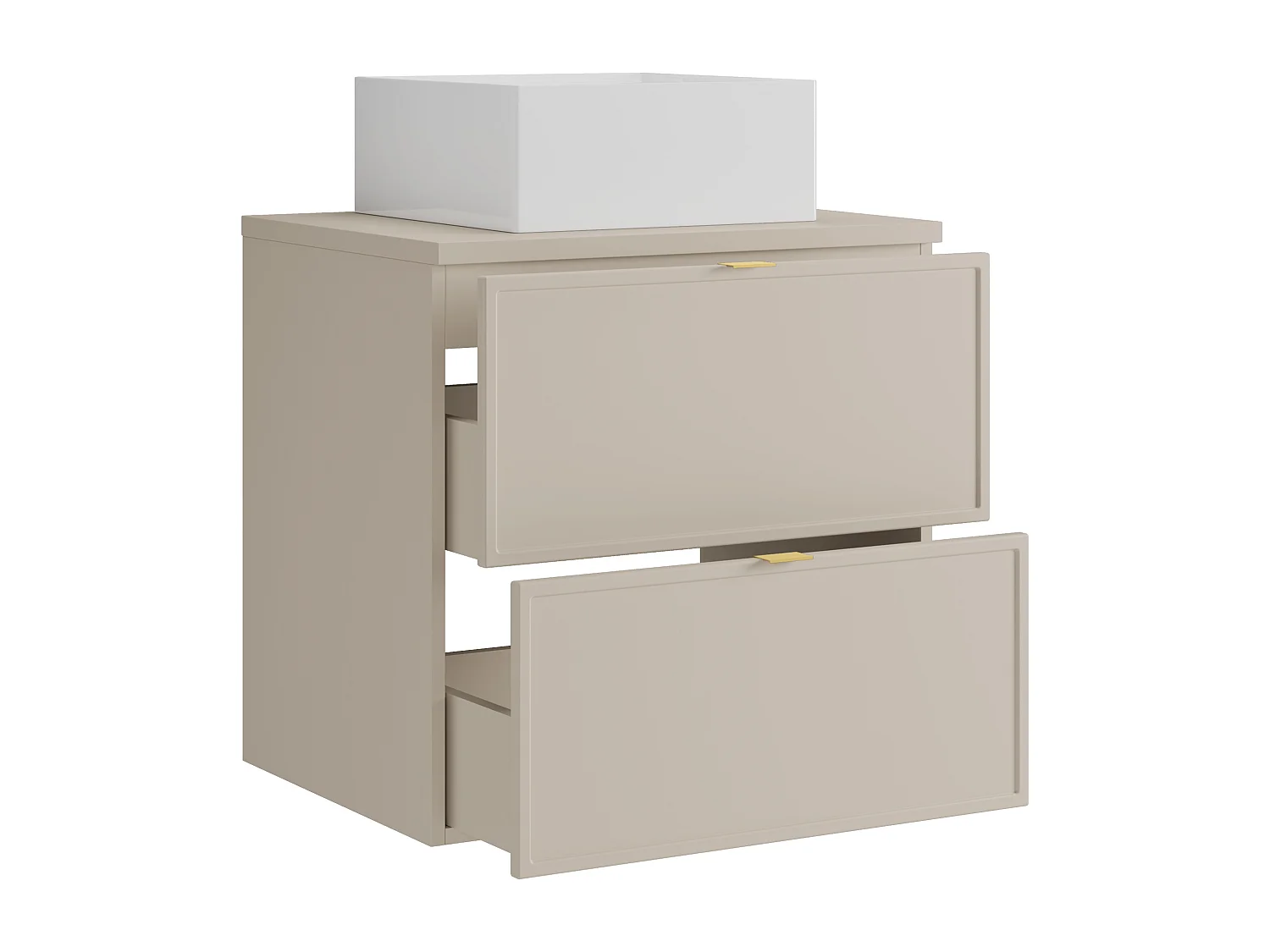 Meuble de salle de bain suspendu avec vasque à poser carrée - Beige - 60 cm - ONDIL