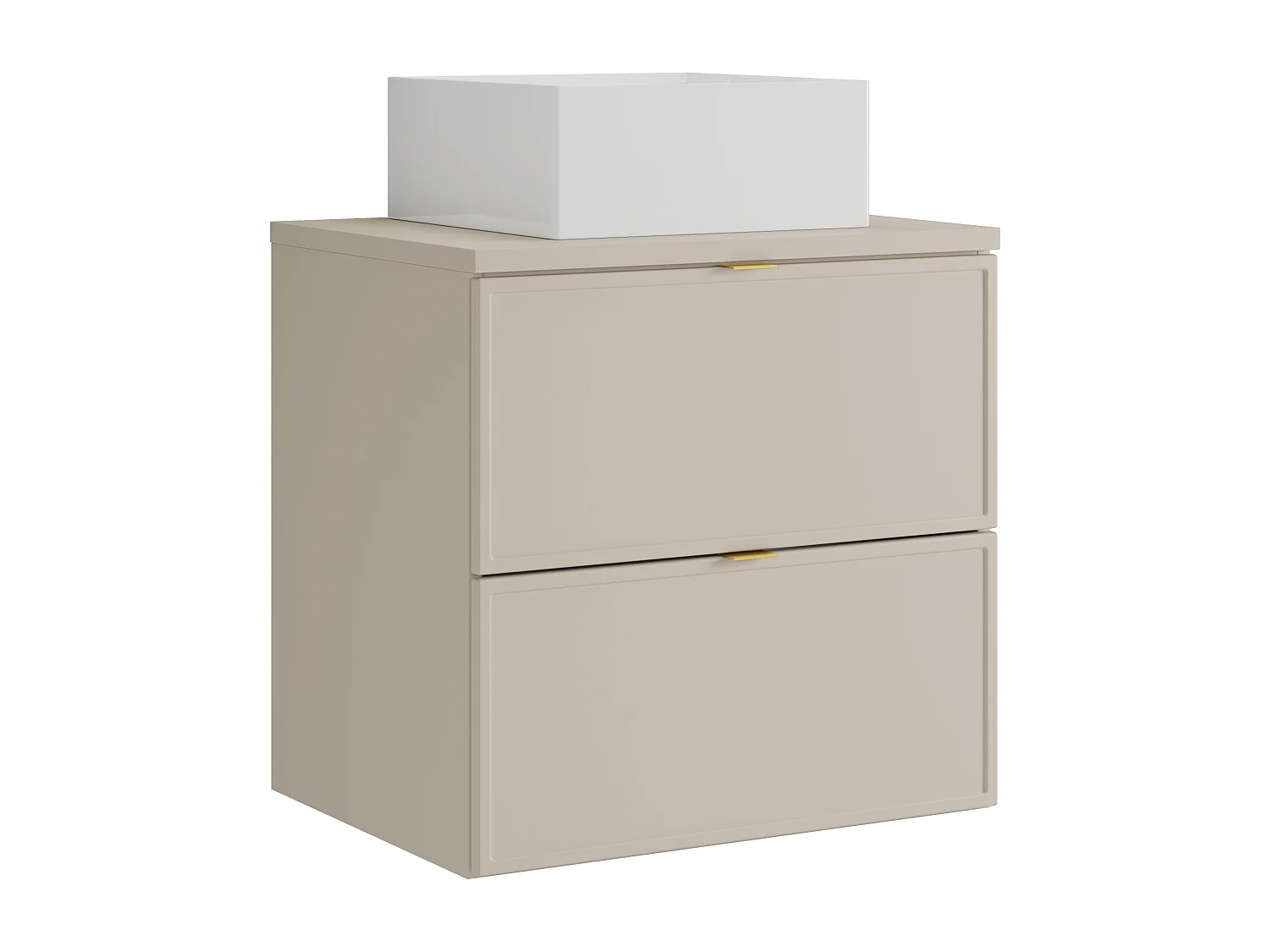 Meuble de salle de bain suspendu avec vasque à poser carrée - Beige - 60 cm - ONDIL