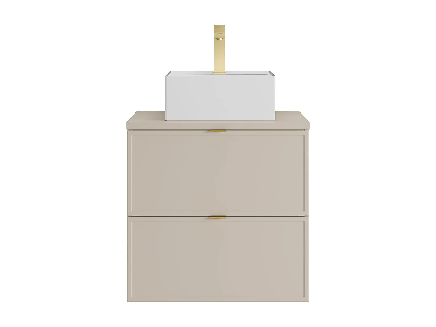 Meuble de salle de bain suspendu avec vasque à poser carrée et robinet - Beige - 60 cm - ONDIL