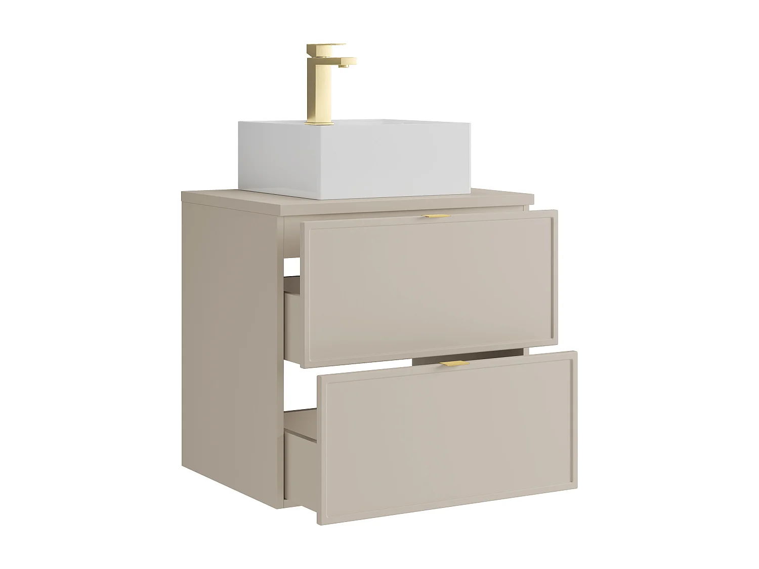 Meuble de salle de bain suspendu avec vasque à poser carrée et robinet - Beige - 60 cm - ONDIL