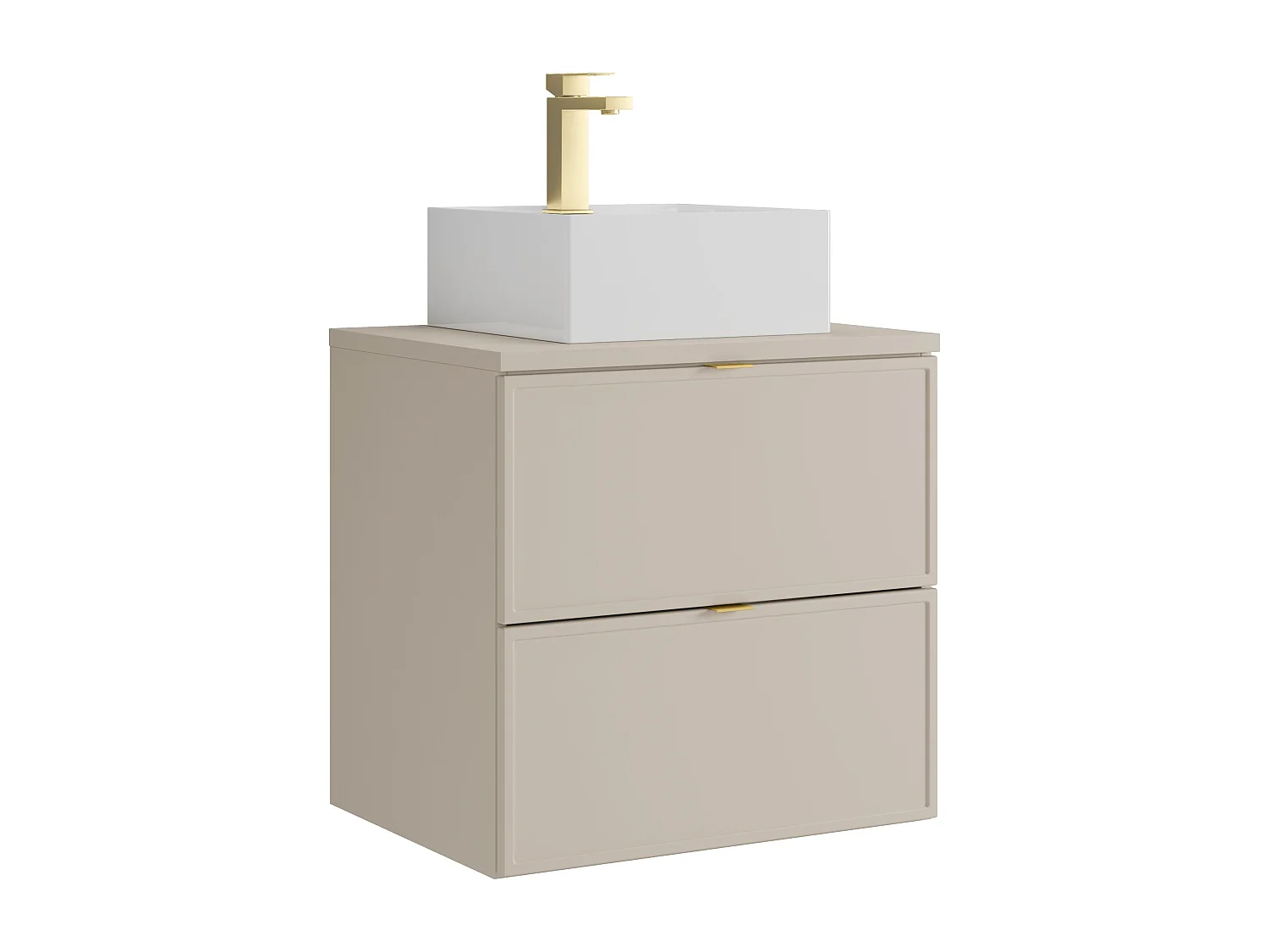 Meuble de salle de bain suspendu avec vasque à poser carrée et robinet - Beige - 60 cm - ONDIL